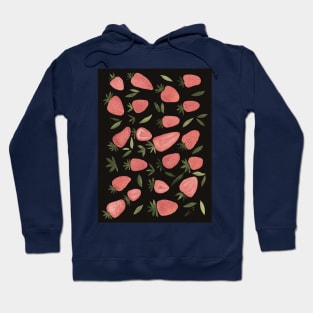 Watercolors strawberries - dusty pink on dark background Hoodie